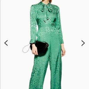 TopShop Green Jaquard Jumpsuit
